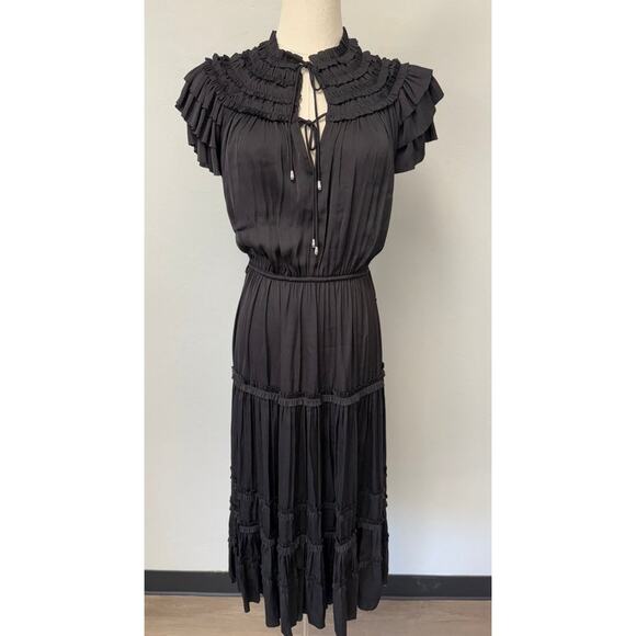 NWT $495 Elie Tahari RUNWAY Black Pleated Ruffle Maxi Dress - Picture 4 of 10